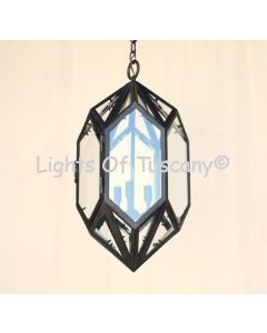 2705-3 Geometric - Artisan Style Hexagonal Wrought Iron Pendant Lantern Light
