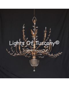 3590-13 Wrought Iron Crystal Italian Style Chandelier