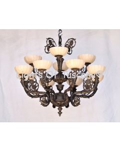 4226-12 Antique European Brass Chandelier with Real Stone Shades