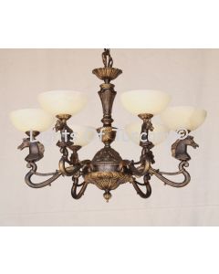 4241-6ALB European Cast Brass Horse Head Chandelier with stone shades