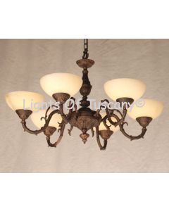 4250-6ALB European Antique Style Cast Brass Chandelier with Genuine Stone Shades