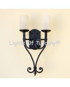 5080-2GLS Spanish Transitional Style Wrought Iron Double Wall Light Sconce with Glass Candles