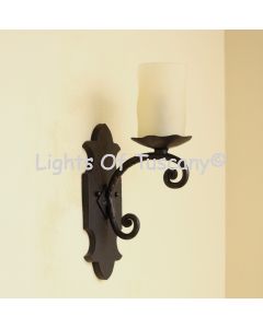 5132-1GLS  Spanish Rustic Style Wrought Iron Wall Light Sconce with Glass Candle