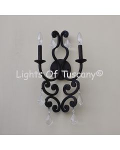Tuscan-Wrought Iron- Crystal Wall Lamp