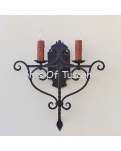 Spanish Style wall sconce light,  Lamp 5254-2 Tuscan Style Wrought Iron Double Wall Sconce Light Wrought Iron, Mediterranean Spanish Revival
