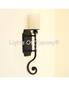 5258-1GLS Transitional Style Hand Forged Wrought Iron Wall Sconce with glass candle