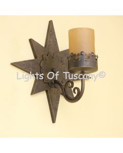 5337-1 Contemporary Star Iron Wall Light With Glass Candle