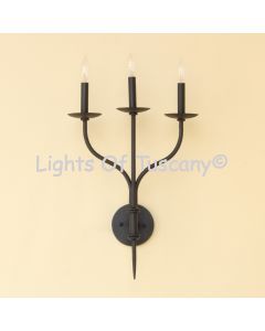 modern wrought iron wall sconce

3 light wall sconce

three light candle sconce

candelabra wall sconce

modern Spanish Revival lighting

Spanish Revival wall sconce

Mediterranean wall sconce

Tuscan style wall sconce

Old World iron wall