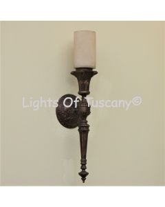 5357-1 Cast Brass Spanish Style Torch Wall Light with Genuine Alabaster Shade 