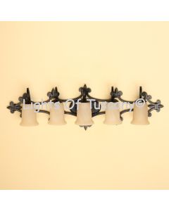 5573-5BEL Mediterranean Style Wrought Iron 5 Light Bathroom Vanity Bar Bell Light