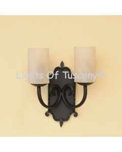 5617-2 Mediterranean Style Wrought Iron Double Wall Sconce with glass candles