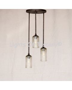 6128-3 Wrought Iron Modern Style 3 Pendant Cluster Hanging Light with Glass Candles
