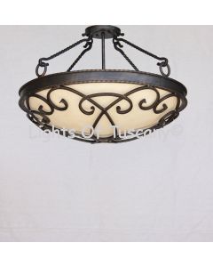 Transitional Spanish style semi flush pendant bowl light. 