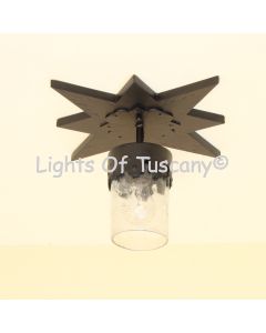6563-1CL Wrought Iron Star Flush Ceiling Light With Crackle Glass