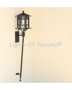7012-1LG Spanish Santa Barbara Style Long Wrought Iron Torch Lantern Light