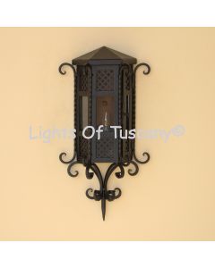 Spanish Revival Pocket Lantern, Wrought Iron Spanish Light, Outdoor Iron Wall Light, Dark Sky Lighting, 
