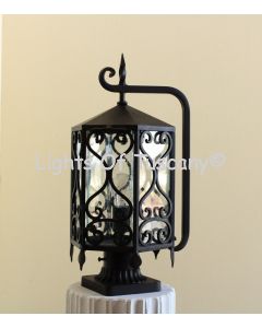 Spanish Revival Post Light, Scroll Lantern, Outdoor Post Light, Column Post Light. Mediterranean Style Post Light, Commercial Grade Iron Light, Heavy Duty Iron Lighting, Decorative Post Light