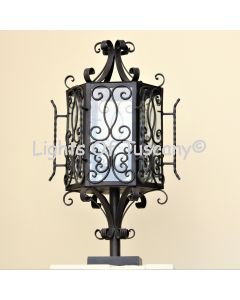 7083-3P Mexican Hacienda Style Wrought Iron Post Lantern Light
