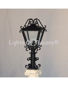 7249-3SCR Tuscan Style Wrought Iron Post Light with Decorative Pole