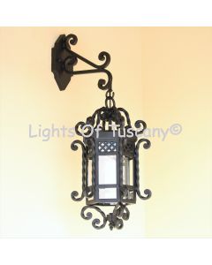 7257-1CH  Spanish-Mediterranean Style Hanging Iron Outdoor Wall Lantern