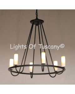 9014-6ONX Contemporary Onyx Wrought Iron Chandelier