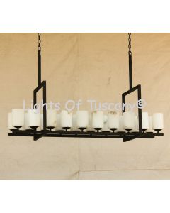 Contemporary Wrought Iron Linear Chandelier with Genuine Alabaster Stone Shades 