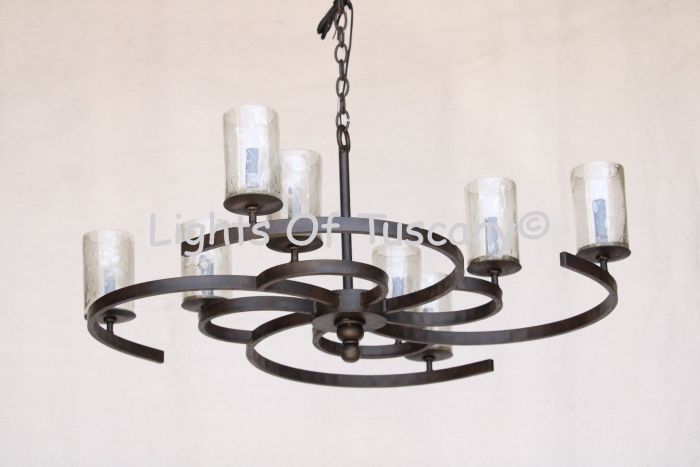 1036-8G Contemporary Wrought Iron Chandelier with Glass Candles