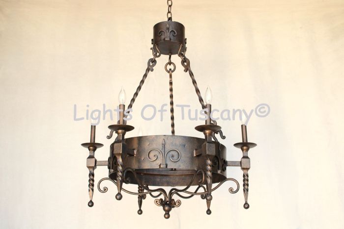 1054-6 Spanish Revival Iron Chandelier with 6 Candelabra Lights