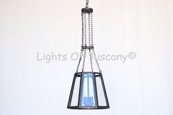 6401-3GL Modern Style Wrought Iron Hanging Lantern Light Clear Glass