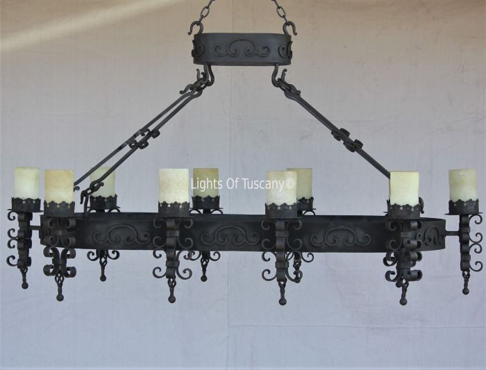 1232-10 Spanish Tuscan Wrought Iron Chandelier