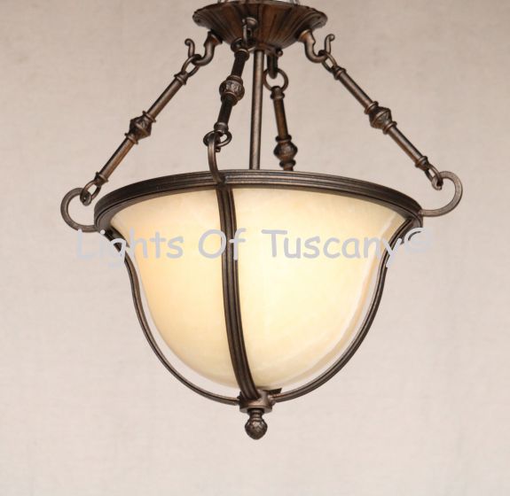 6705-4ONX Wrought Iron Contemporary Onyx Hanging Pendant Bowl