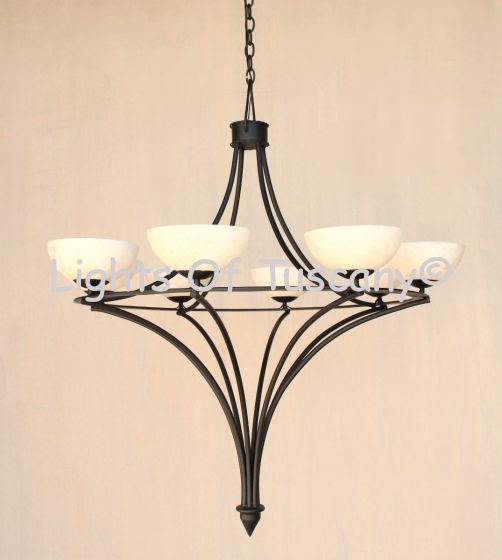 1250-8ONX Contemporary Style Wrought Iron Chandelier with Stone Shades