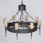 1936-8 Old World Spanish Wrought Iron Chandelier with Glass Candles