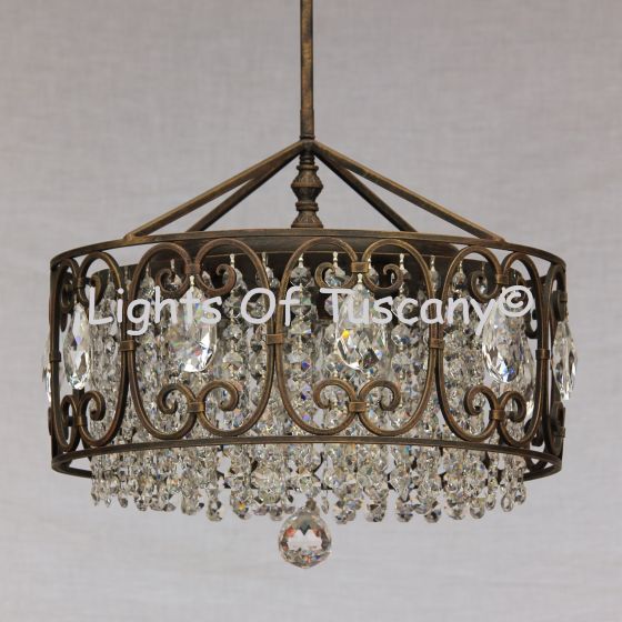 11025-6 Tuscan Style Iron Chandelier with Crystals