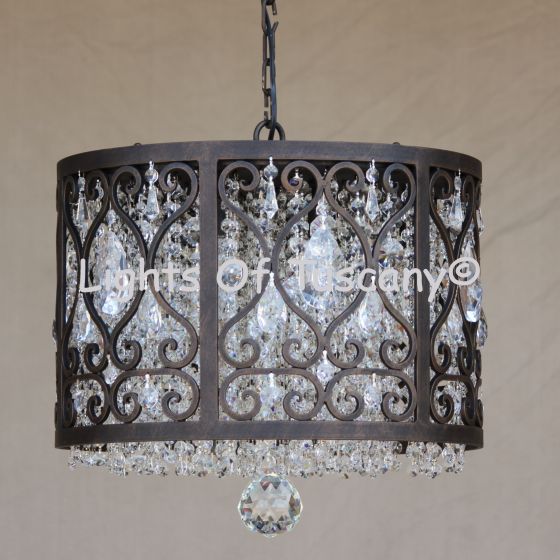 8035-6 Tuscan Transitional Style Crystal Drum Chandelier