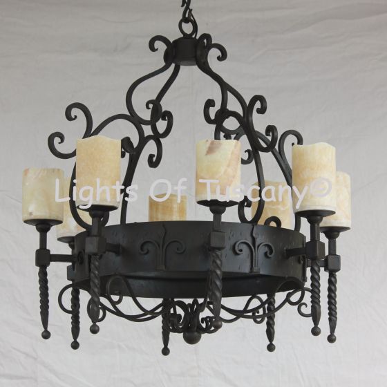 1213-8 Spanish/Mediterranean Style Iron Chandelier Vintage 