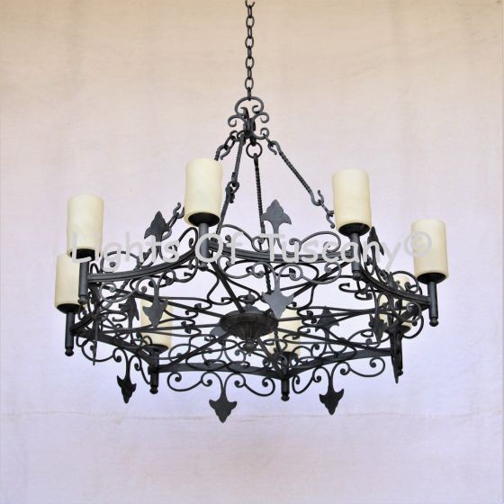 1314-8GL Spanish Revival Iron Chandelier with glass candles