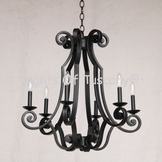 1356-6CAN Wrought Iron Italian Tuscan Style Chandelier