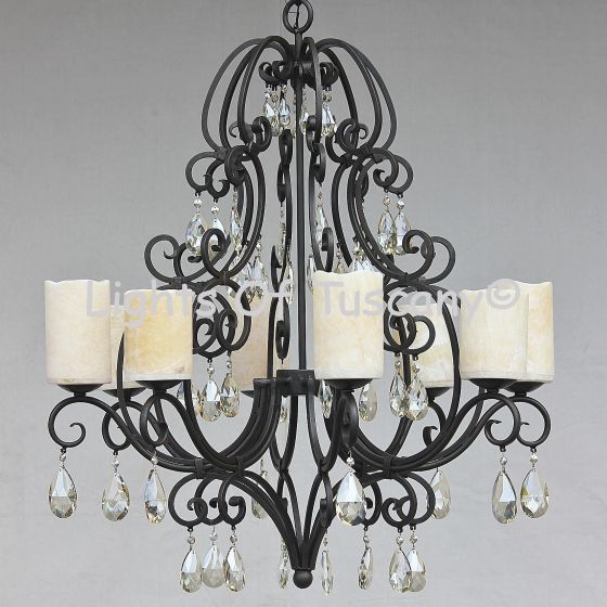 Tuscan Style Crystal Chandelier With Onyx Shade