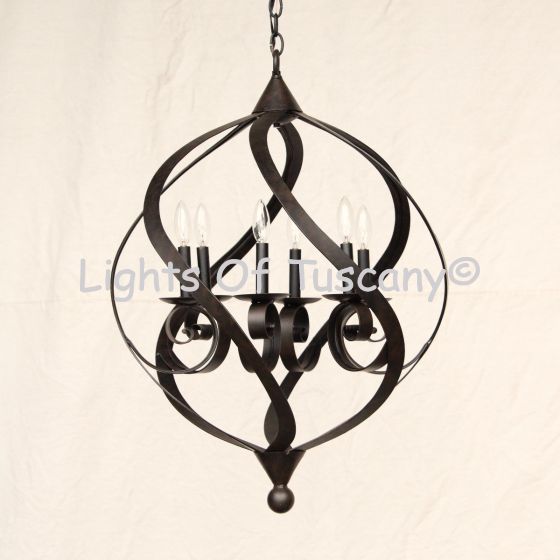 1429-6 Wrought Iron Spiral Transitional Chandelier