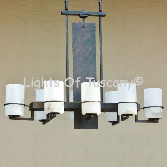 Alabaster Chandelier-Hand Forged-Wrought Iron
