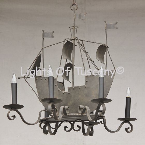 1810-6 Wrought Iron ‘Pirate of the Caribbean’ Ship Chandelier