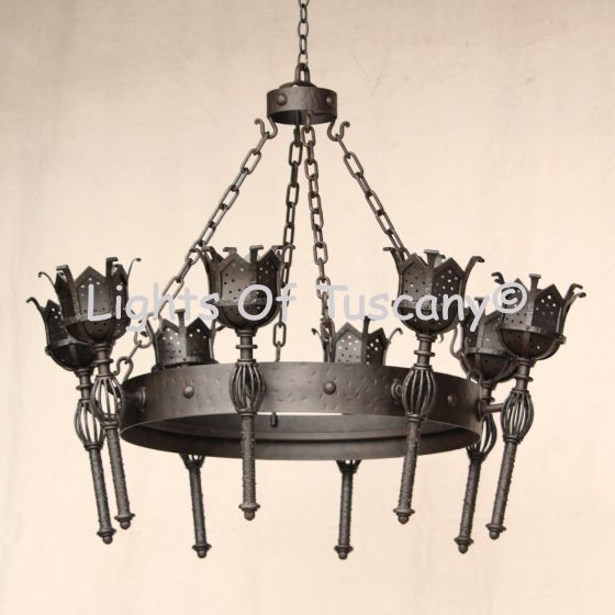 1716-8 Wrought Iron Castle Gothic Style Torch Chandelier