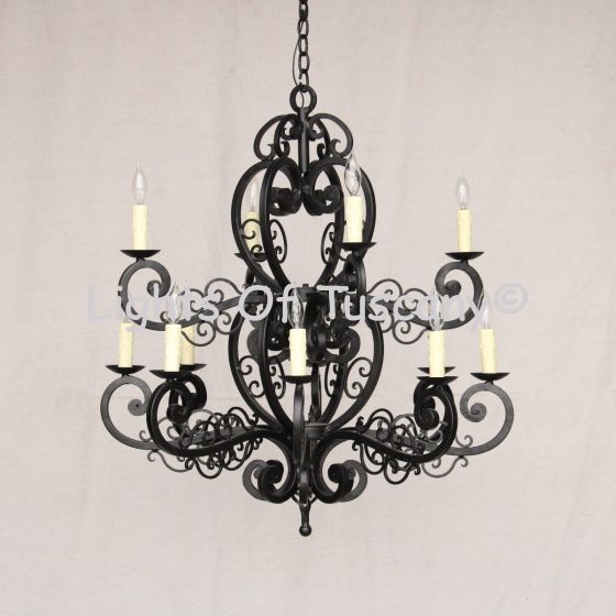 1919-12 Wrought Iron Spanish Style Chandelier