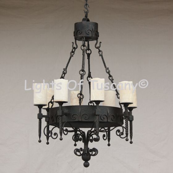 Onyx Spanish Wrought Iron Chandelier. 