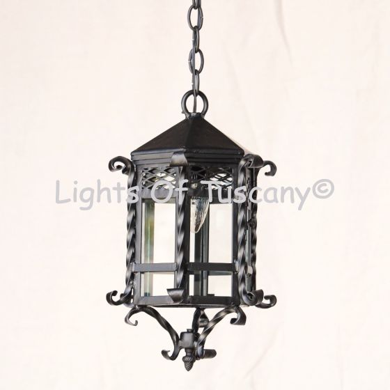 2028-2MS Spanish Santa Barbara Colonial Wrought Iron Hanging Lantern