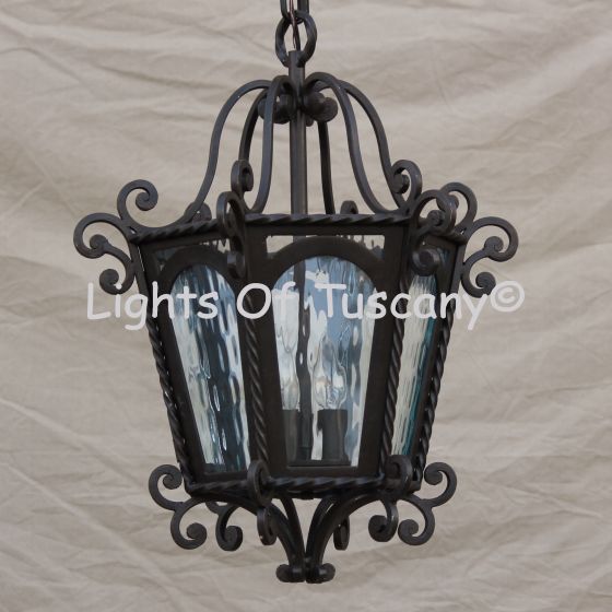 hanging- Lantern-Hand-Forged Wrought Iron-water Glass/ Tuscan lantern