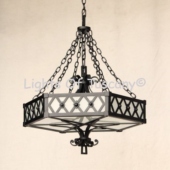 2351-6GLS Transitional Gothic Style Wrought Iron Hanging Chain Chandelier
