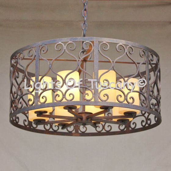 2376-6 Rustic Tuscan / Spanish Style Wrought Iron Hanging Light