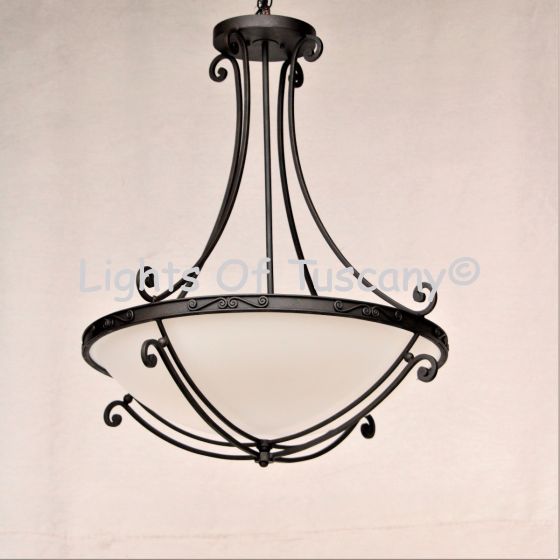 2442-5 Mediterranean Transitional Style Wrought Iron Bowl Pendant Light
